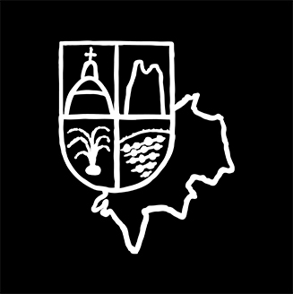 white logo on black background